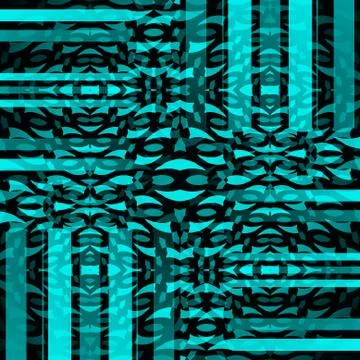 Abstract geometric intricate pattern turquoise green black Stock Illustration