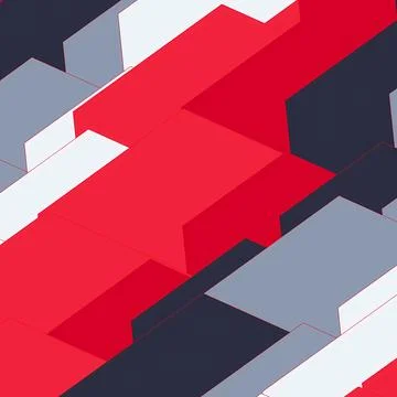 Abstract Geometric Isometric 3D Background with Red, Gray and Black Overlapping Stock Illustration