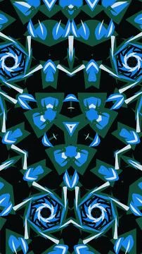 Abstract geometric kaleidoscope pattern featuring blue green shapes backdrop. Stock Illustration