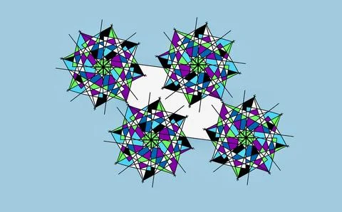 Abstract Geometric Kaleidoscope Starburst Pattern on Blue Background Stock Illustration