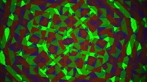 Abstract Geometric Kaleidoscopic Pattern with Neon Green and Red Hues. Stock Footage 334457094