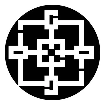 Abstract geometric labyrinth pattern on black circle Illustrazione stock