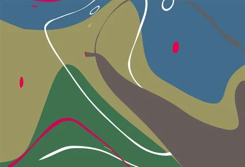 Abstract Geometric Landscape With Overlapping Circles, Waves and Minimal Co.. Stock Illustration
