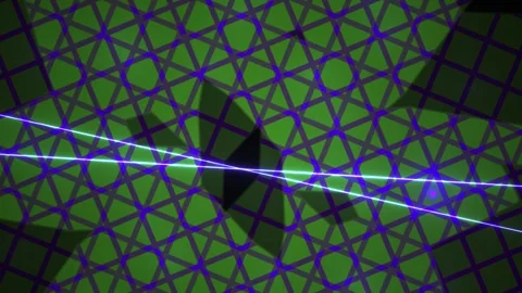 Abstract Geometric Laser Light Patterns Moving Over Green Grid Background. Stock Footage 341788223