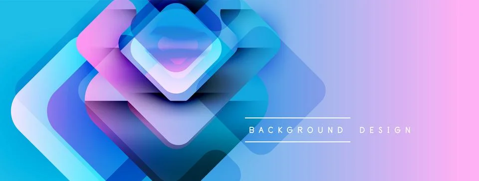 Abstract geometric layers create vibrant gradient background. Blue, purple, pink イラスト素材