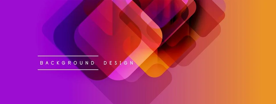 Abstract geometric layers create vibrant gradient background. Purple, orange イラスト素材