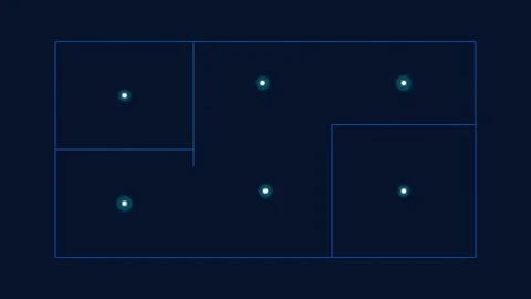 Abstract geometric layout with glowing points on a dark navy blue background Stock Footage 338310231