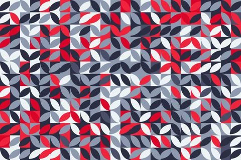 Abstract Geometric Leaf Pattern with Red, Blue, and Gray Tiles Stock Illustration