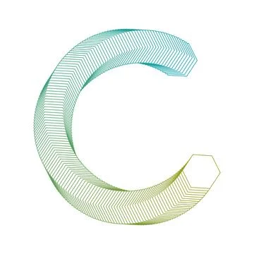 Abstract geometric letter c with gradient colors and wireframe texture Stock Illustration