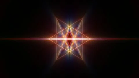 Abstract Geometric Light Shape with Red and Orange Rays on Black Background, Stock Illustration