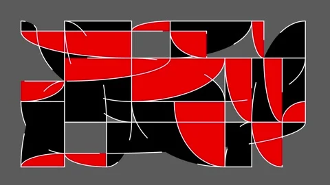 Abstract Geometric Line Art Loop: Red and Black Quadrants. 스톡 동영상 345580172