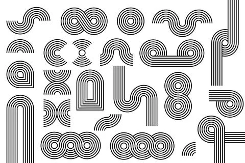 Abstract geometric line elements, mid century shapes set. Design contempora.. Stock Illustration