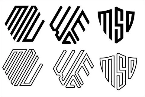 Abstract geometric line logo set with hexagon stripes monogram and shield e.. イラスト素材