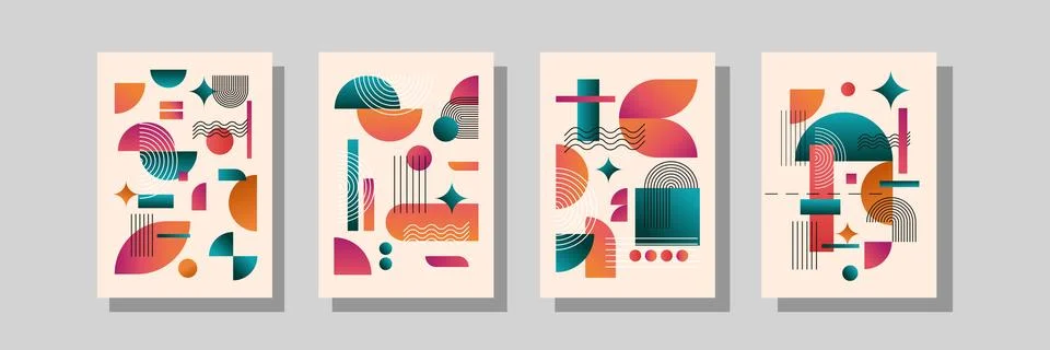 Abstract geometric linear background design collection. Bauhaus modern design Stock Illustration
