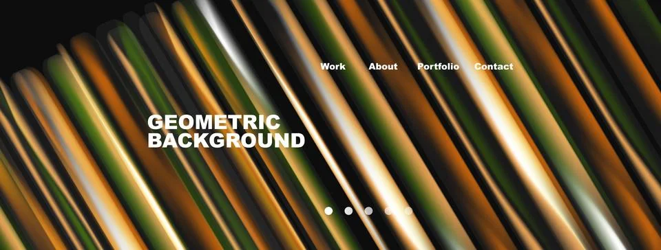 Abstract geometric lines create dynamic background. Text includes work, about Stock Illustration
