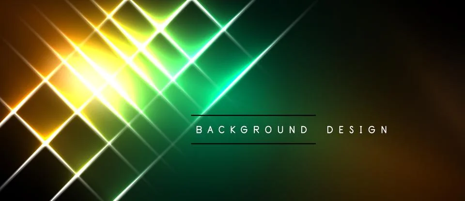 Abstract geometric lines create vibrant glowing effect. Gradient colors blend Illustrazione stock