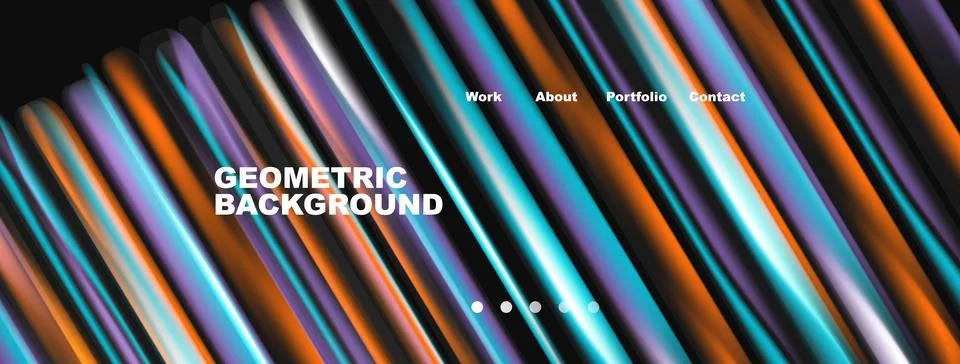 Abstract geometric lines create vibrant background. Text includes work, about Stock Illustration