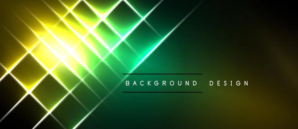 Abstract geometric lines create vibrant light effect. Green, yellow hues blen Stock Illustration