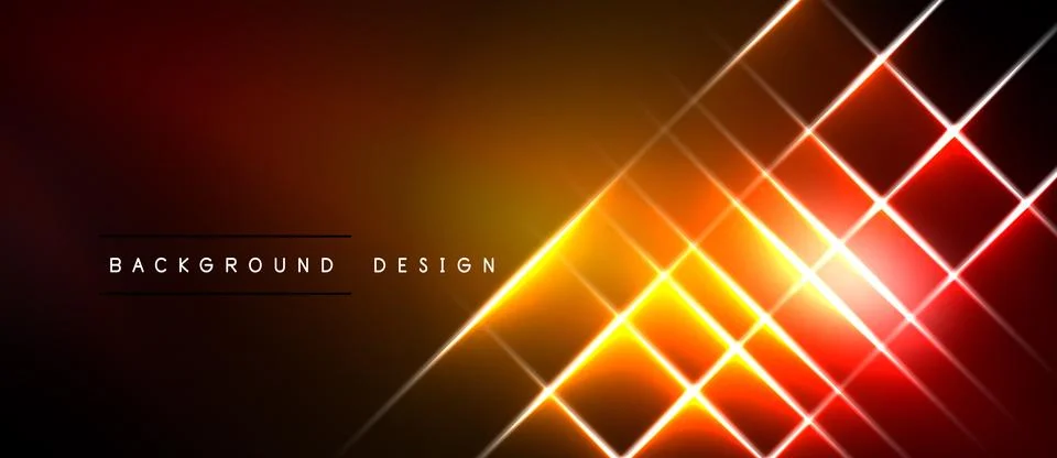 Abstract geometric lines create vibrant orange, red glow. Dark background Stock Illustration