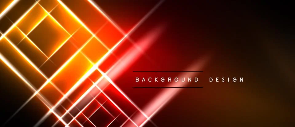 Abstract geometric lines create vibrant orange, red glow. Dark background Stock Illustration