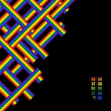 Abstract geometric lines pattern rainbow stripe overlapping on black backgrou Stock Illustration