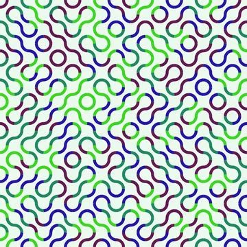 Abstract geometric loops pattern with green blue purple lines on white back.. Stock Illustration