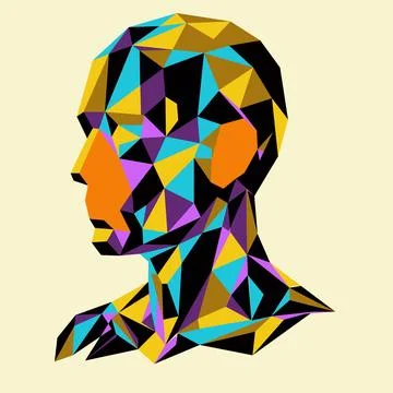 Abstract Geometric Low Poly Portrait with Vibrant Colorful Triangular Facets Ilustração Stock