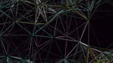 Abstract geometric low poly wireframe network on black background Stock Footage 342158956
