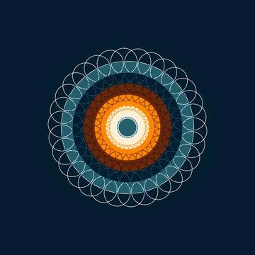 Abstract Geometric Mandala Design with Concentric Circles in Teal and Orange イラスト素材