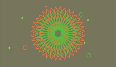 Abstract Geometric Mandala Spiral Pattern in Green and Orange With Radial S.. イラスト素材