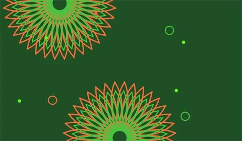 Abstract Geometric Mandala Spiral Pattern in Green and Orange With Radial S.. イラスト素材