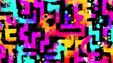 Abstract Geometric Maze Background With Neon Block Shapes on Black Stock Footage 315539203
