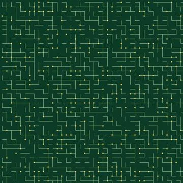 Abstract geometric maze pattern with neon green lines on dark green backgroun Stock Illustration