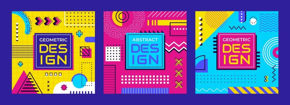 Abstract geometric Memphis banners, vector cards Illustrazione stock
