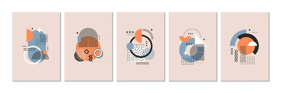 Abstract geometric memphis pattern posters set Stock Illustration