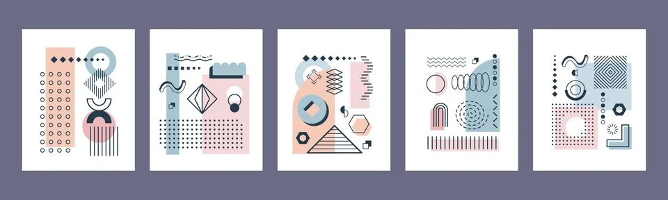 Abstract geometric Memphis posters, vector cards Stock Illustration