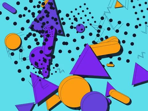Abstract Geometric Memphis Style Background with Vibrant Purple Triangles a.. Stockillustratie