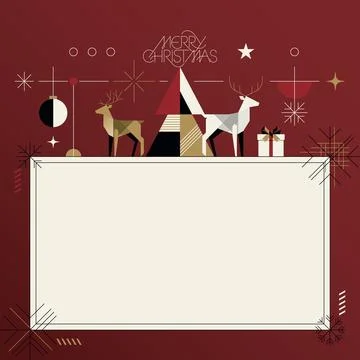 Abstract geometric Merry Christmas elements with blank rectangular frame on.. Stock Illustration