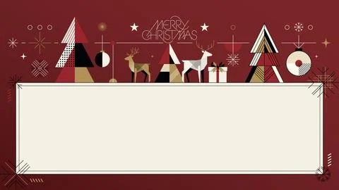 Abstract geometric Merry Christmas elements with blank rectangular frame on.. Stock Illustration