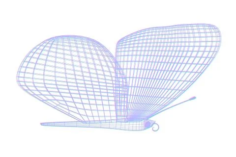 Abstract geometric mesh butterfly. Wireframe technology structure. 3d render Stock Illustration