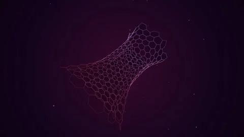 Abstract geometric mesh dynamically twists and rotates in dark void with pa.. Stock Footage 341426994