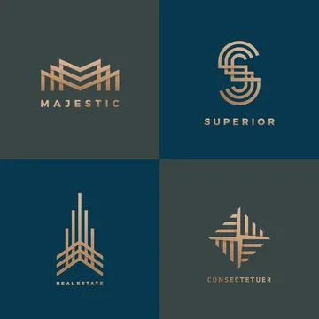 Abstract Geometric Minimal Vector Signs, Symbols or Logo Templates Set. Building Ilustración de archivo