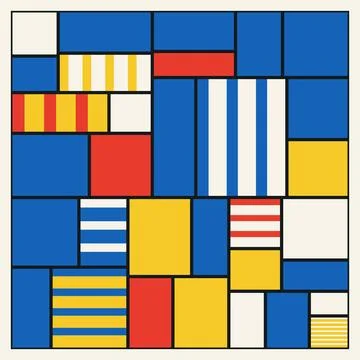 Abstract geometric mondrian style pattern with vibrant primary colors for m.. Stock Illustration