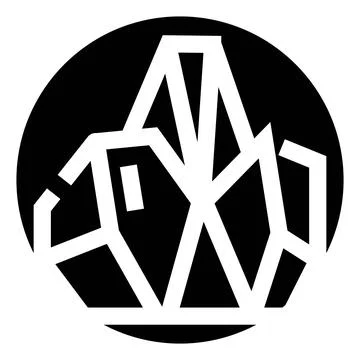 Abstract geometric mountain peak icon in black white circle Stock Illustration