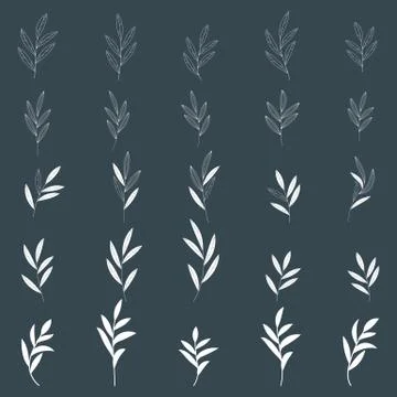 Abstract geometric natural elements. Leaves, blades of grass and twigs. Illustrazione stock