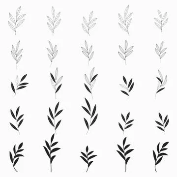 Abstract geometric natural elements. Leaves, blades of grass and twigs. 스톡 일러스트
