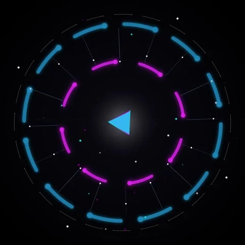 Abstract Geometric Neon Circle HUD UI Element with Glowing Triangle Center Video stock 346284301