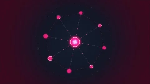 Abstract Geometric Network Animation with Glowing Pink Nodes on Dark Backgrou Stock Footage 348412428