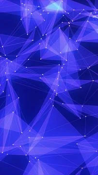 Abstract geometric network of blue polygons connected by white points over a  写真素材