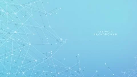 Abstract geometric network communication on blue gradient background. Illustrazione stock